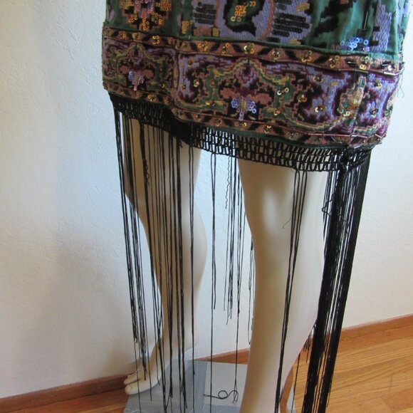 ANTHROPOLOGIE Green Cotton Beaded Fringe Sleeveless Cotton Short Dress-FLAWS! - Picture 3 of 12